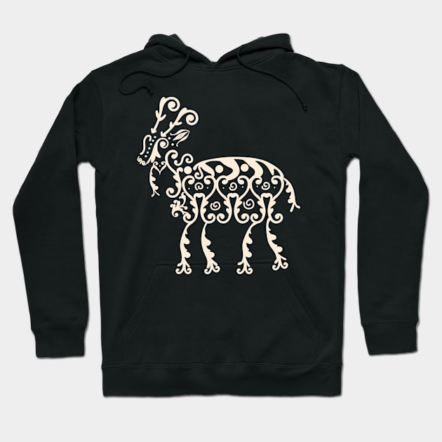 Retro Yule Goat Victorian Christmas Hygge Aesthetic Pagan Julbocken Hoodie by retroyule